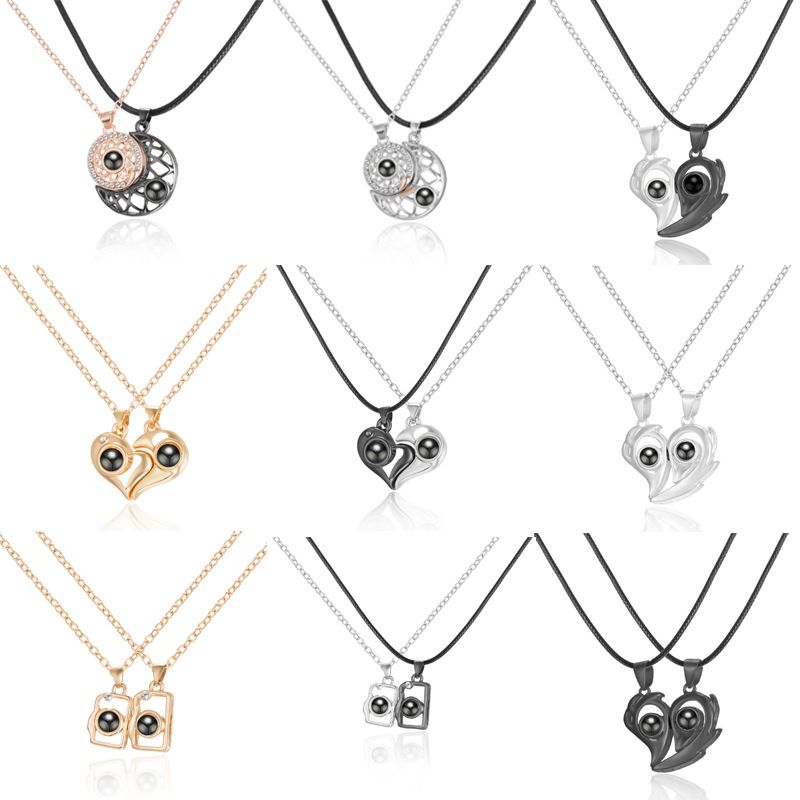 Wholesale Cole Magnetic Love Splicing Sun Moon Projection Necklace