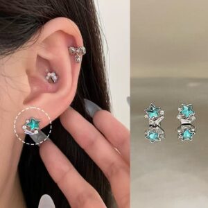 Wholesale Sweet and dreamy blue star sparkling diamond titanium steel earrings