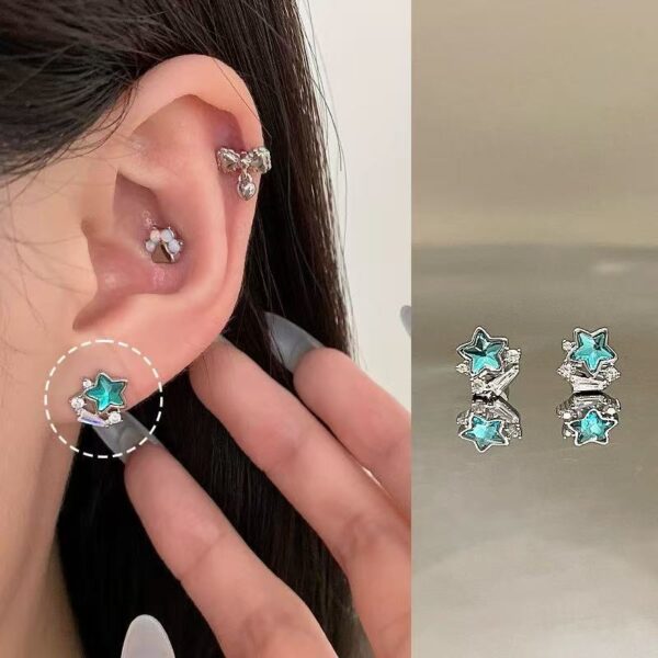 Wholesale Sweet and dreamy blue star sparkling diamond titanium steel earrings