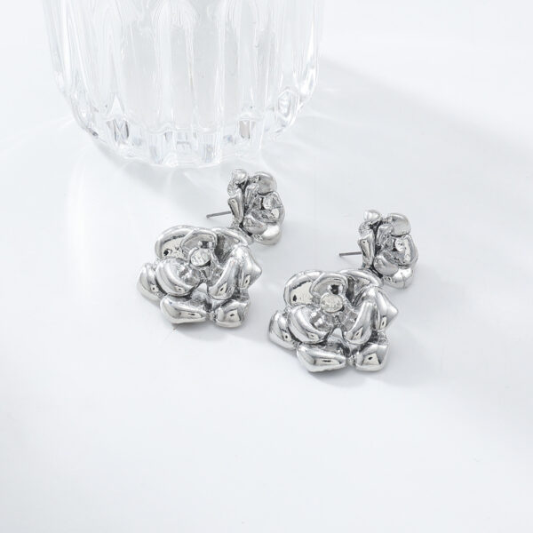 Wholesale ZA European and American Exaggerated Flower Shape Earrings Rose Earrings with Diamond Multi-layer Simple Fashion Holiday Style Cross-border Supply