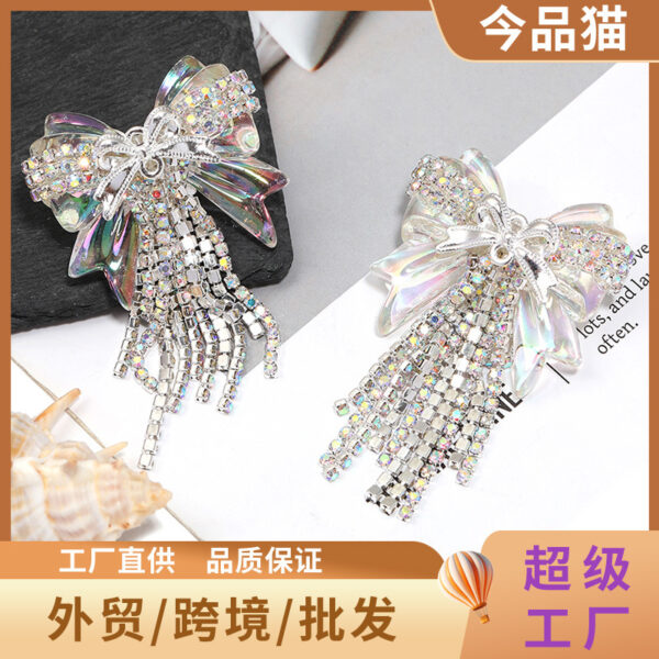 Wholesale 5pcs bow tassel rhinestone chain loose beads