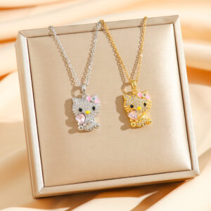 Wholesale Cute Diamond Cartoon Cat Pendant Necklace