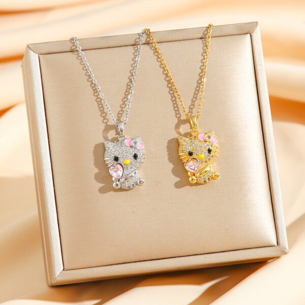Wholesale Cute Diamond Cartoon Cat Pendant Necklace
