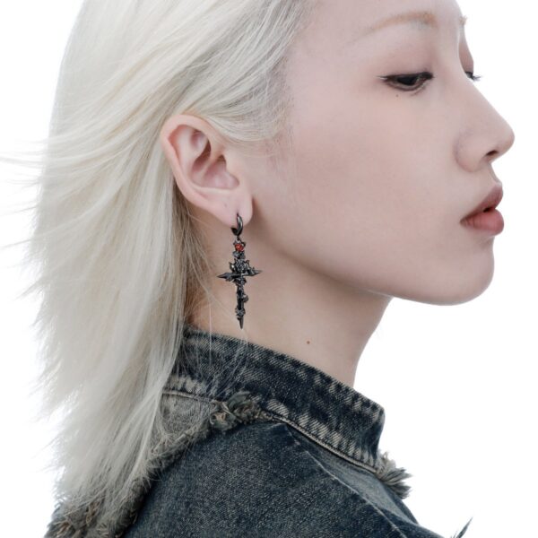 Wholesale Dark Rose Cross Zircon Earrings Accessible Luxury High-End Niche Design Retro Non-Fading Earrings for Women