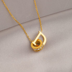 Gold double ring letter d necklace