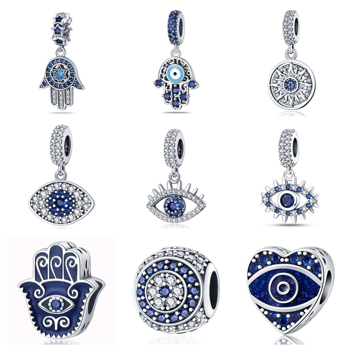 Wholesale Palm Devil's Eye set with diamonds and sier plated Charms