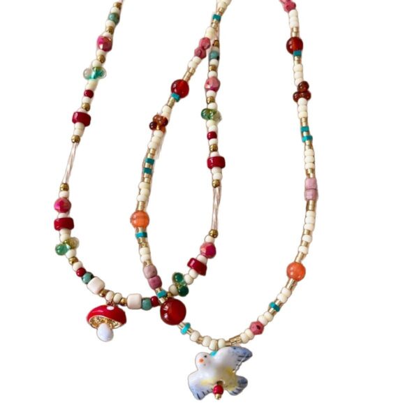 Wholesale Handmade Colored Natural Stone Rice Bead Necklace