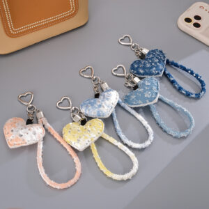 Wholesale Ripped Denim Heart Buckle Wrist Strap Keychain
