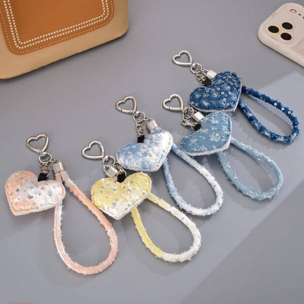 Wholesale Ripped Denim Heart Buckle Wrist Strap Keychain