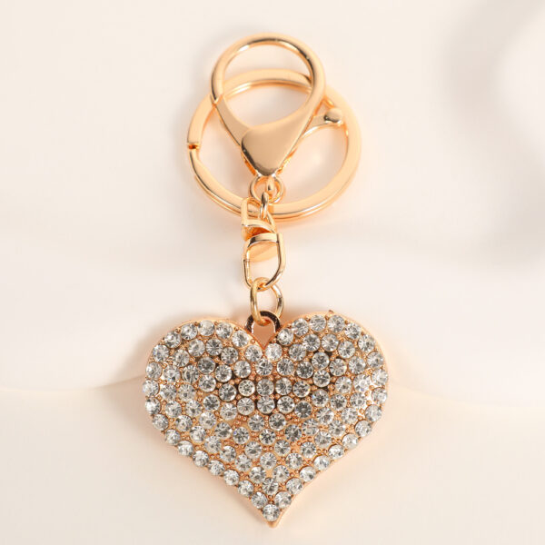 Wholesale Solid color peach heart set with diamonds Metal Keychain
