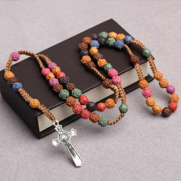 Wholesale Rose Scripture Colored Cross Prayer Bead Necklace