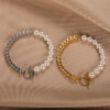 Wholesale personality stitching chain Pearl stainless steel bracelet