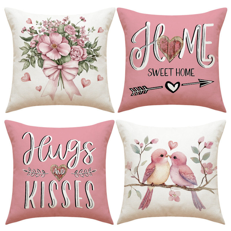 Wholesale Pink Valentine's Day Pillow Cover Linen Love Letter Print