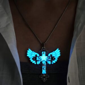 Wholesale Luminous pentagram cross wing necklace