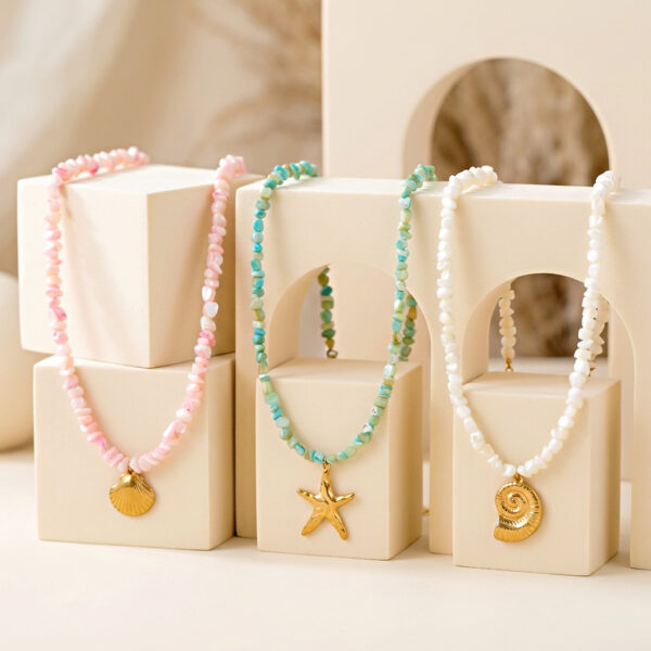 Wholesale Bohemian Style Stainless Steel Titanium Steel Pendant Natural Shell Necklace