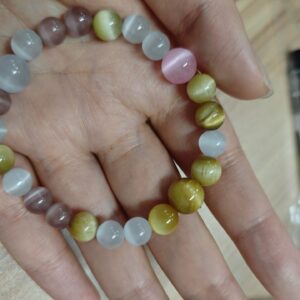 Pink cat's eye + golden tiger's eye bracelet