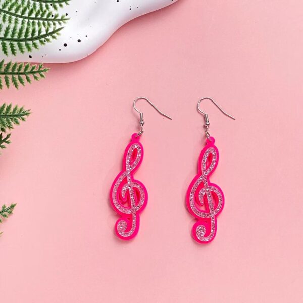 Wholesale Pink eighth note pentagram acrylic earrings