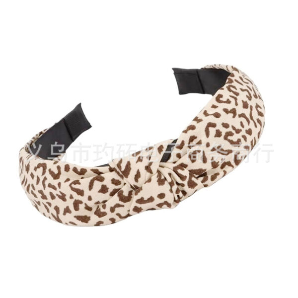 Wholesale Leopard print coffee colored fabric knotted wide edge headband