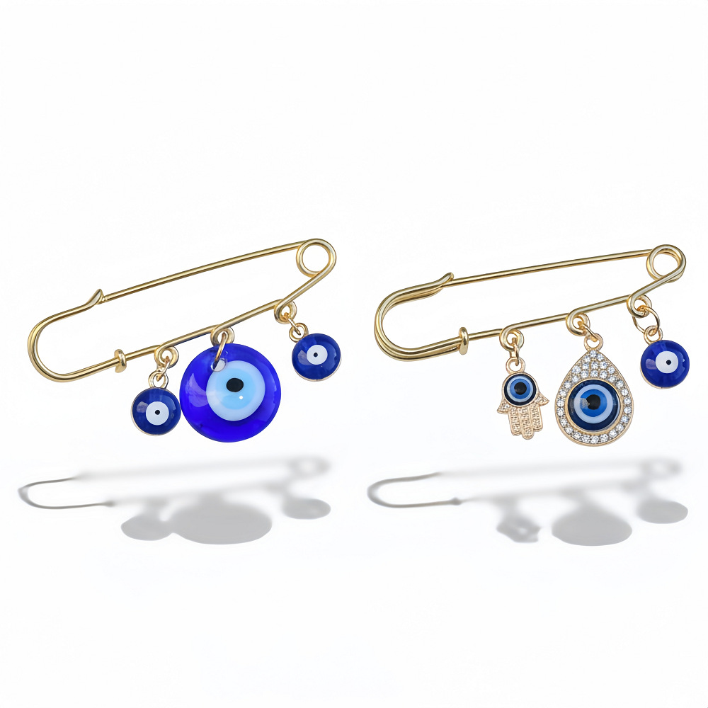 Wholesale Blue Eyes Three-Hole Circle Pin Brooch Y2K Turkish Sweater Brooch