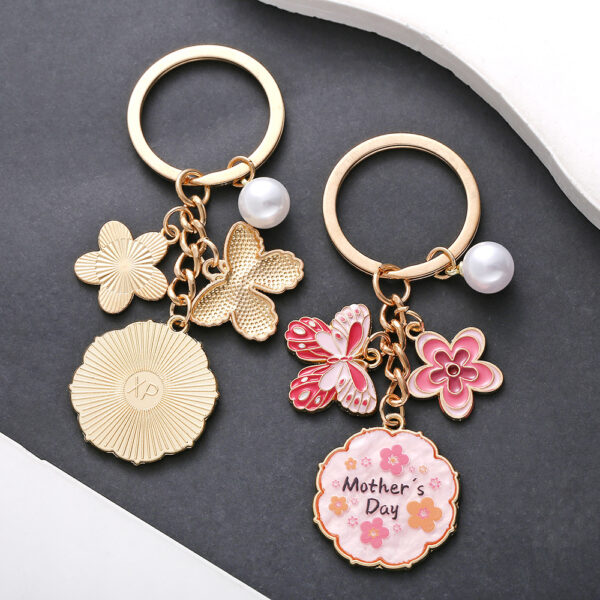 Wholesale Oil opping Pink Butterfly Flowers Pearl MOTHER'S DAY Keychain Jewelry Pendant Mother Holiday Gift