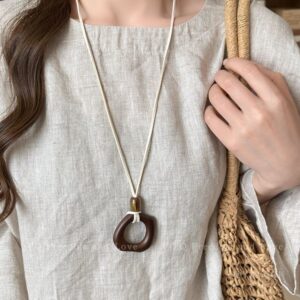 Off-white hollow irregular square long necklace