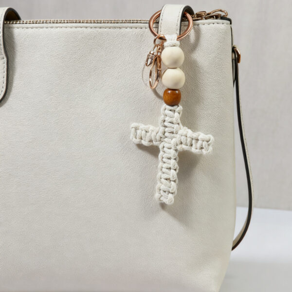 Wholesale Handmade cotton rope woven cross prayer bead keychain