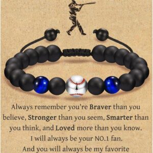 Bilateral blue tiger eye black matte baseball braided rope bracelet