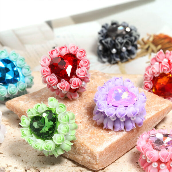 Wholesale 5pcs tulip heart clay beads rhinestone double-sided through-hole beads