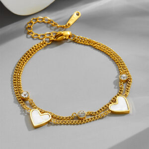 S527 love white shell with diamond bracelet gold