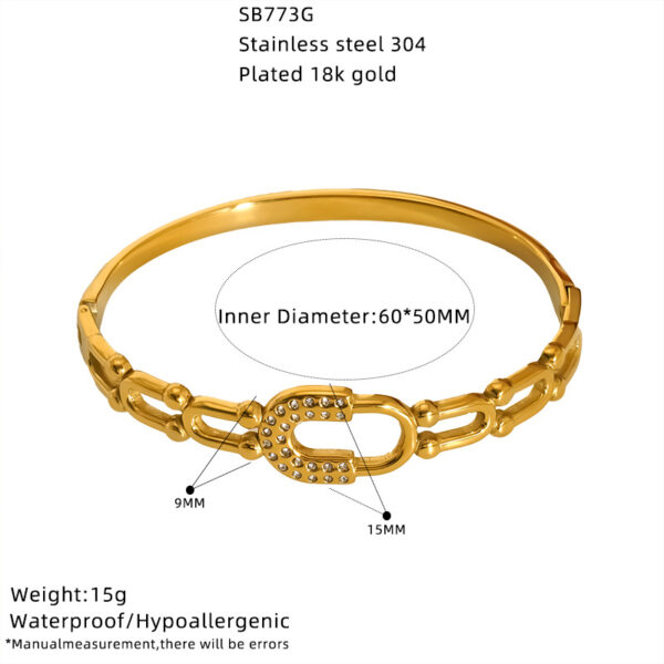 Wholesale zircon-studded clasp gold bracelet versatile stainless steel jewelry