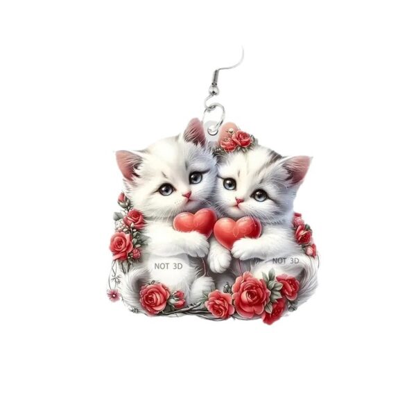 Wholesale Valentine's Day Red and White Kitten Acrylic Earrings