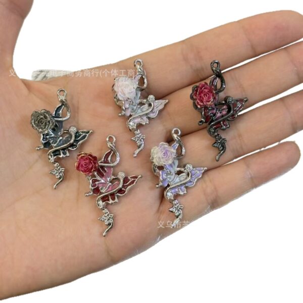 Wholesale 10pcs zircon butterfly gold pink rose relief hanging hole beads
