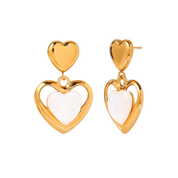 Wholesale Stainless steel heart earrings for women inlaid with cat's eye stone
