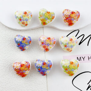 Wholesale 10pcs double-sided printed oil painting style flower love acrylic beads