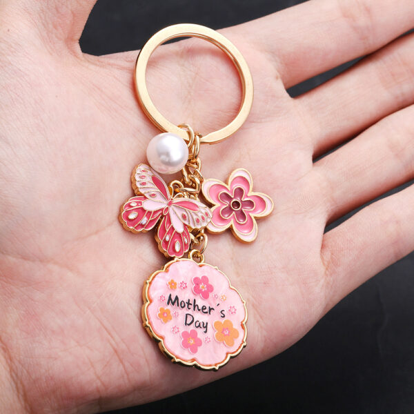 Wholesale Oil opping Pink Butterfly Flowers Pearl MOTHER'S DAY Keychain Jewelry Pendant Mother Holiday Gift