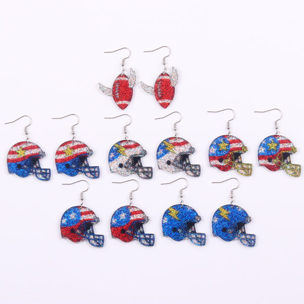 Wholesale Color-blocked Rugby Helmet-shaped Acrylic Earrings