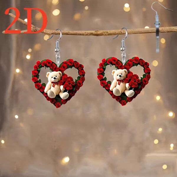 Wholesale Heart shaped teddy bear rose Valentine's Day acrylic earrings