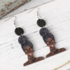 Wholesale Black History African Style Queen Head Pendant Wooden Double-Sided Earrings
