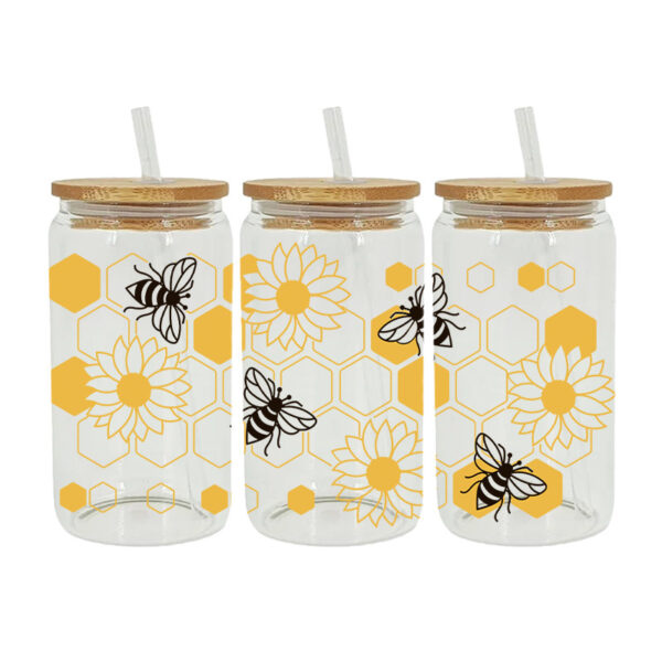O1CN011MJHf42HYi8XdwYIP_1575589163-0-cib Wholesale Cartoon Cute Yellow Bee Butterfly Flower Theme 16oz Cup UV DTF Wraps