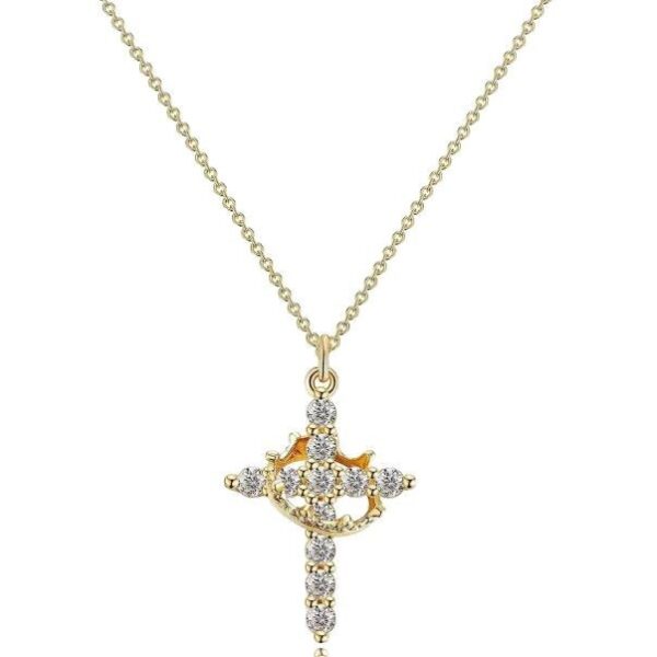 Wholesale Full Diamond Rotating Crown Cross Pendant Necklace