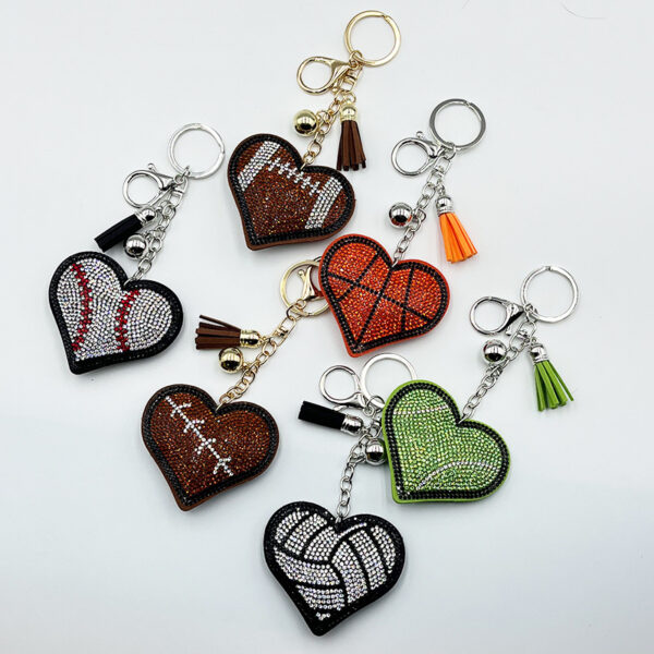 Wholesale Rhinestone Heart Keychain Tassel Pendant in Sports Style