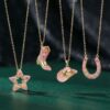 Wholesale Pink Gold Sweet and Cool Western Cowboy Hat Zirconia Pendant Necklace