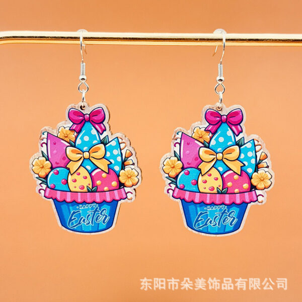 Wholesale Easter colorful egg balloon basket Happy Easter wooden earrings