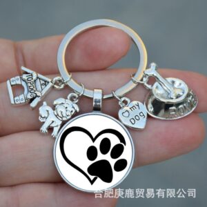 Crooked dog paw with love on white background