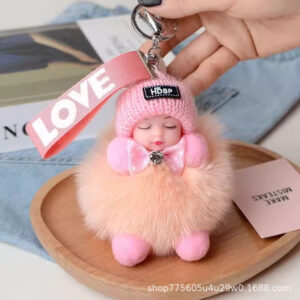 Orange pink / Real fox fur 8cm hair balls