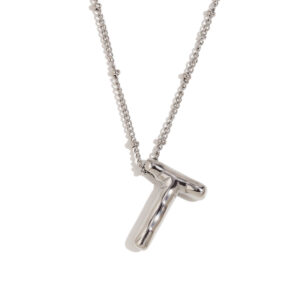 Party Balloon Letter Pendant Necklace-steel color-T