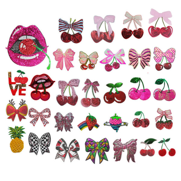 Wholesale Sparkling Cherry Beads Mouth Embroidery DIY Patches