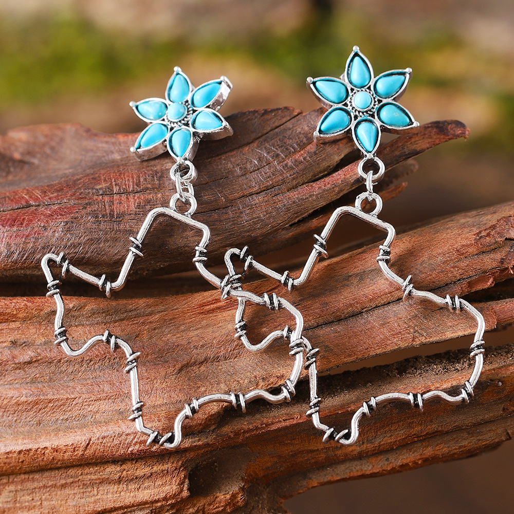 Wholesale Western style floral turquoise inlaid earrings