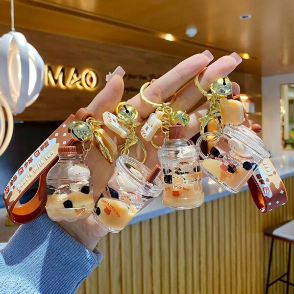 Wholesale bubble tea keychain floating small bear liquid quicksand pendant