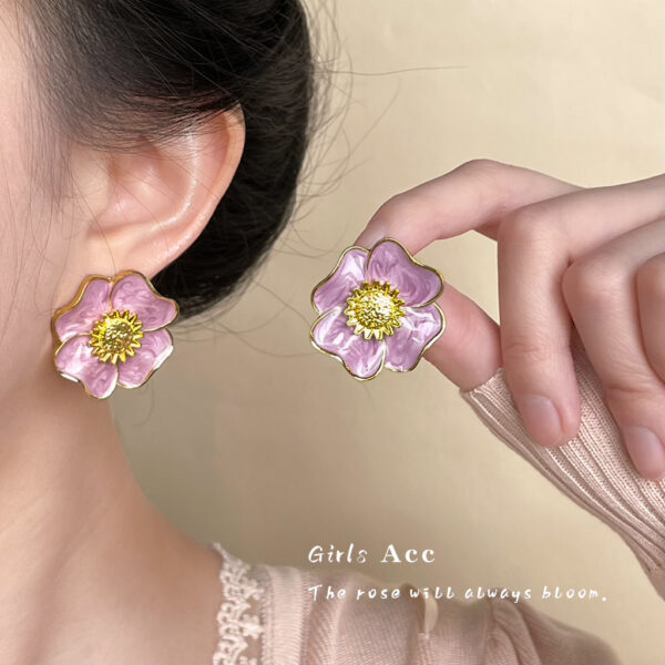 Wholesale Vintage Oil Painting Flower Purple Drip Oil Earrings